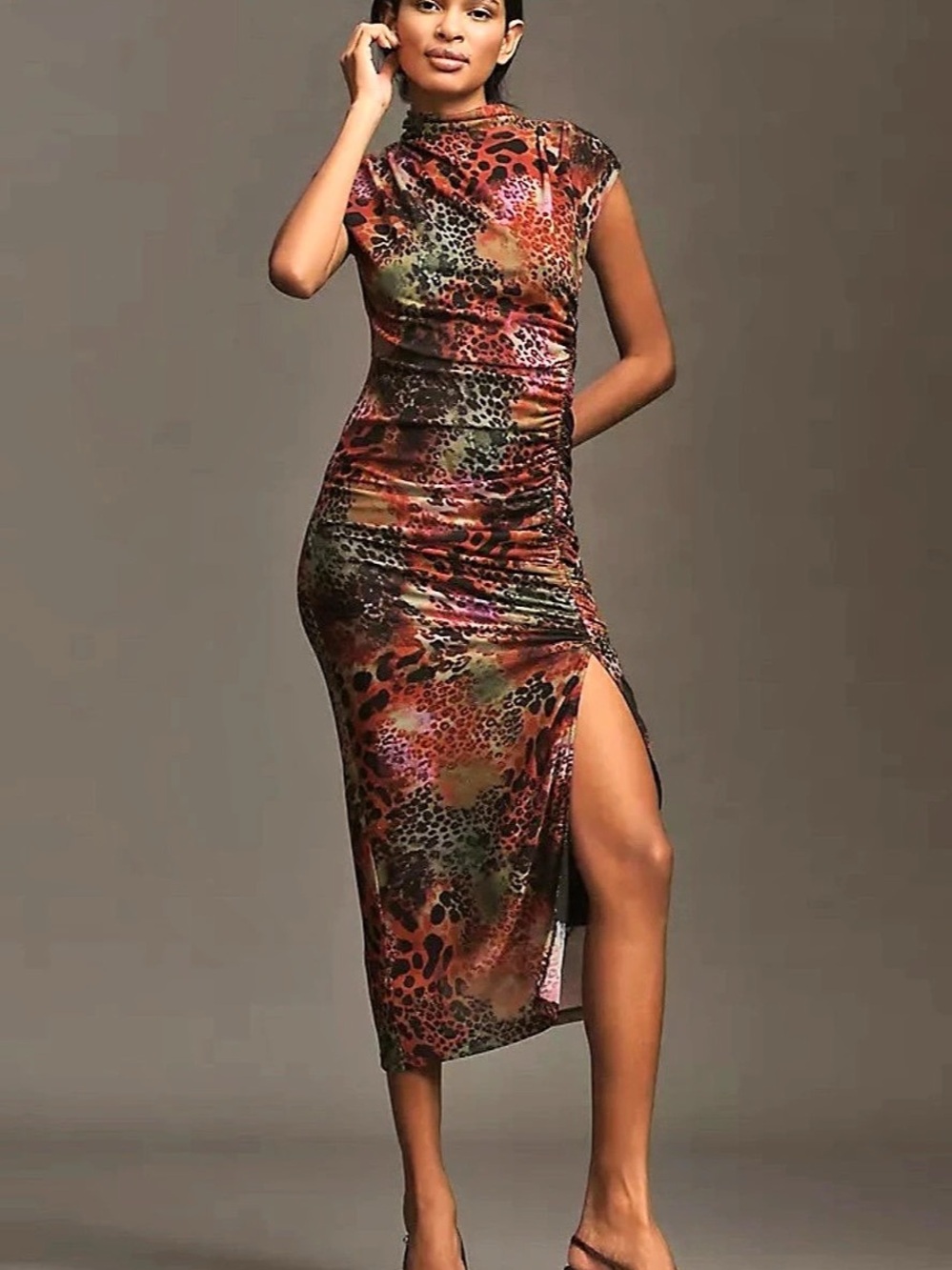Anthropologie Leopard Print Maya Ruched Midi Dress NWT